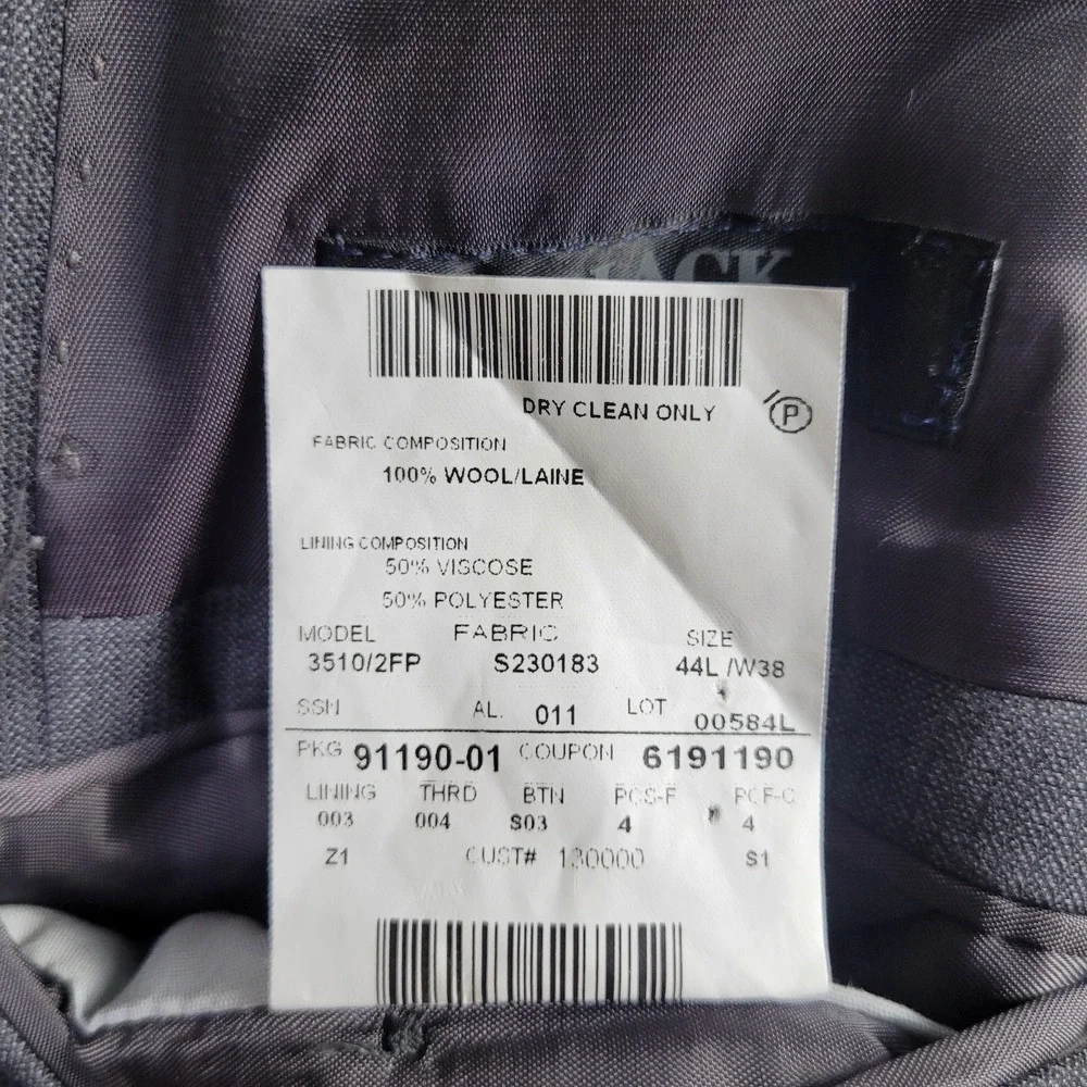 Saks Fifth Avenue BLACK Ermenegildo Zegna Grey Wool Suit Jacket Blazer 44L